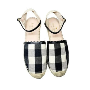 Kate Spade Black & White Plaid Bonnie Strappy Flats Women's Size 8